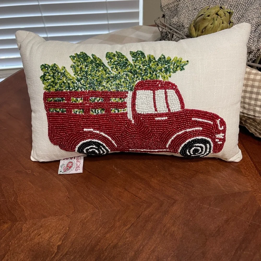 New Farmhouse CHRISTMAS beaded Accent PILLOW